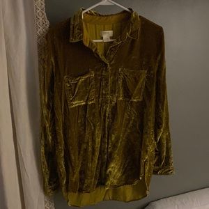 Anthropologie (Maeve) velvet button down shirt